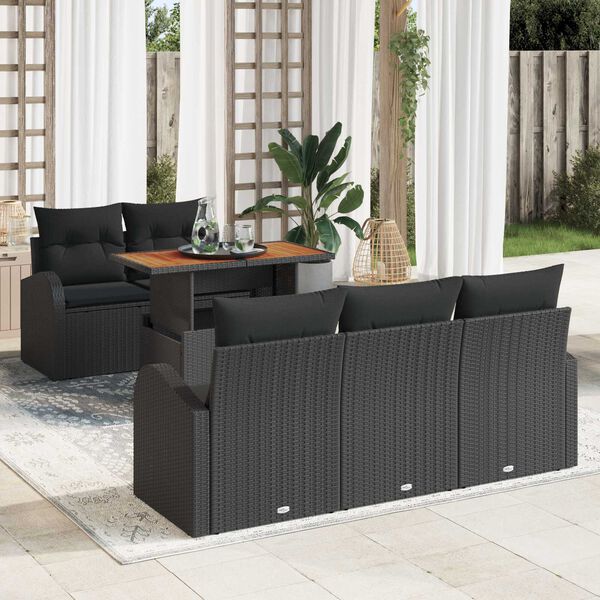 vidaXL Garten-Sofa-Set mit Speicher 6 pcs Schwarz Poly Rattan