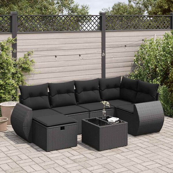 vidaXL 6-tlg. Garten-Sofagarnitur mit Kissen Schwarz Poly Rattan