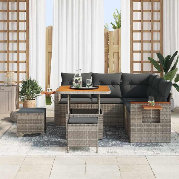 vidaXL Gartensofa-set mit Kissen 9 pcs Grau Poly-Rattan