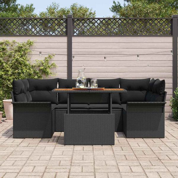 vidaXL Garten-Sofa-Set mit Speicher 7 pcs Schwarz Poly Rattan
