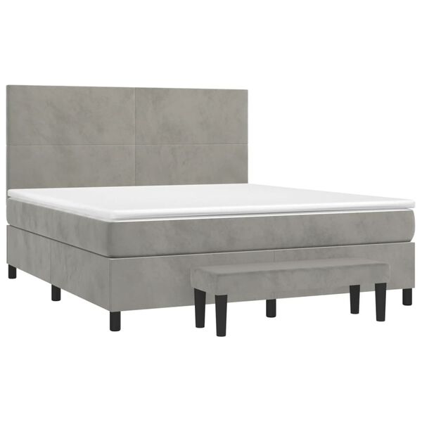 vidaXL Boxspringbett mit Matratze Hellgrau 180x200 cm Samt