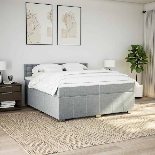 vidaXL Boxspringbett mit Matratze Hellgrau 200x200 cm Stoff