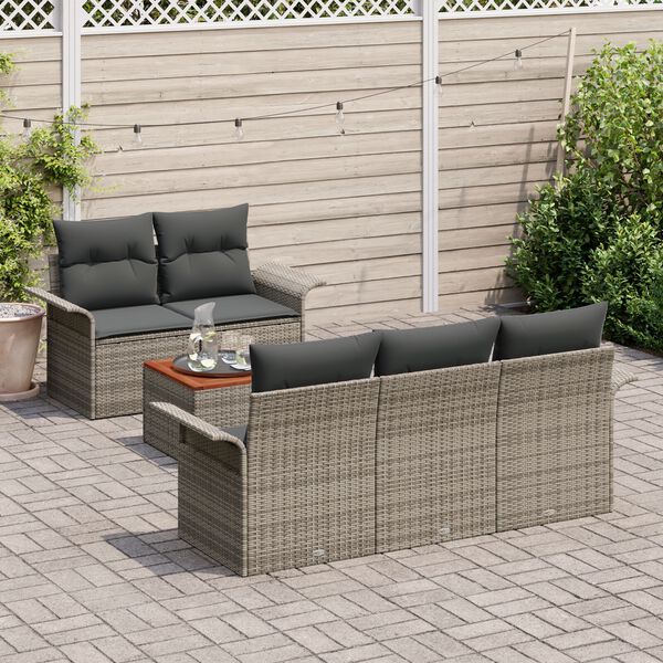 vidaXL Gartensofa-set mit Speicher 6 pcs Grau Poly-Rattan