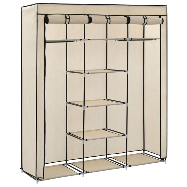 vidaXL Kleiderschrank mit Fächern und Stangen Creme 150x45x175cm Stoff