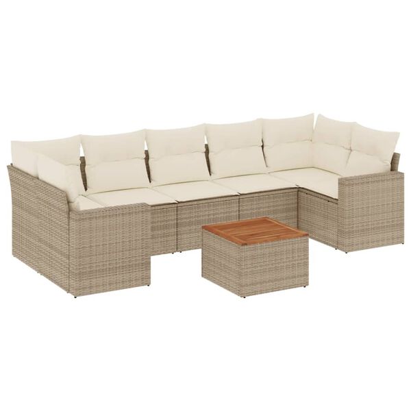 vidaXL 8-tlg. Garten-Sofagarnitur mit Kissen Beige Poly Rattan