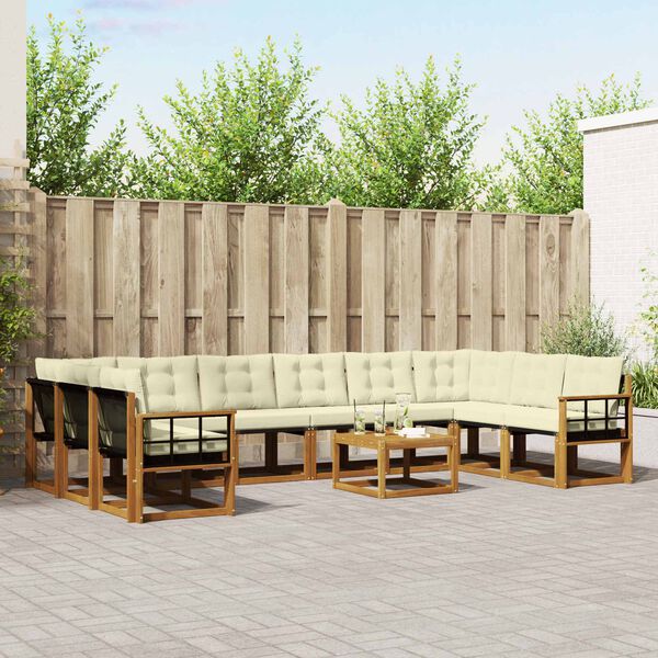 vidaXL Outdoor-Sofagarnitur mit Kissen 11 pcs Natur und Creme