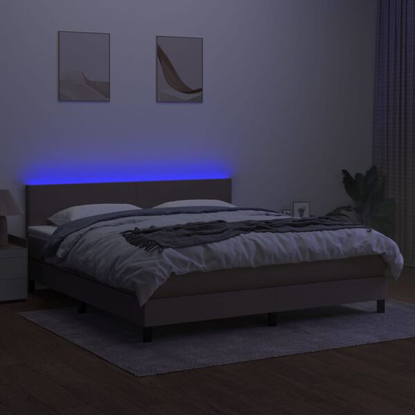 vidaXL Boxspringbett mit Matratze & LED Taupe 180x200 cm Stoff
