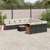 vidaXL 12-tlg. Garten-Sofagarnitur mit Kissen Schwarz Poly Rattan