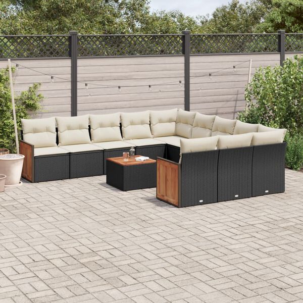 vidaXL 12-tlg. Garten-Sofagarnitur mit Kissen Schwarz Poly Rattan