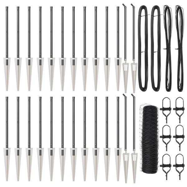 vidaXL Zaunpfosten Grau 50 x 1 m (36 mm Maschen) Stahl und PVC