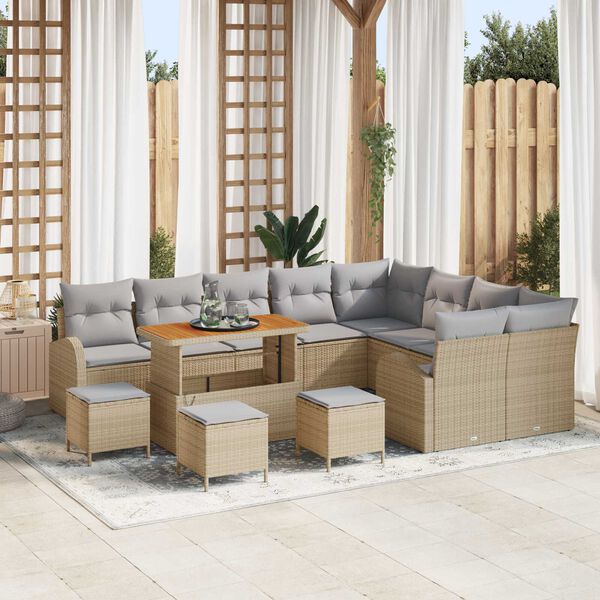 vidaXL Gartensofa-set mit Kissen 13 pcs Beige Poly-Rattan