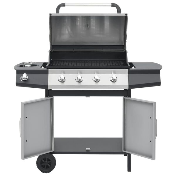 vidaXL Gasgrill 4+1 Flammen Schwarz und Silbern Stahl & Edelstahl