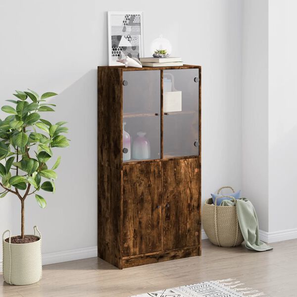 vidaXL Highboard mit Türen Räuchereiche 68x37x142 cm Holzwerkstoff