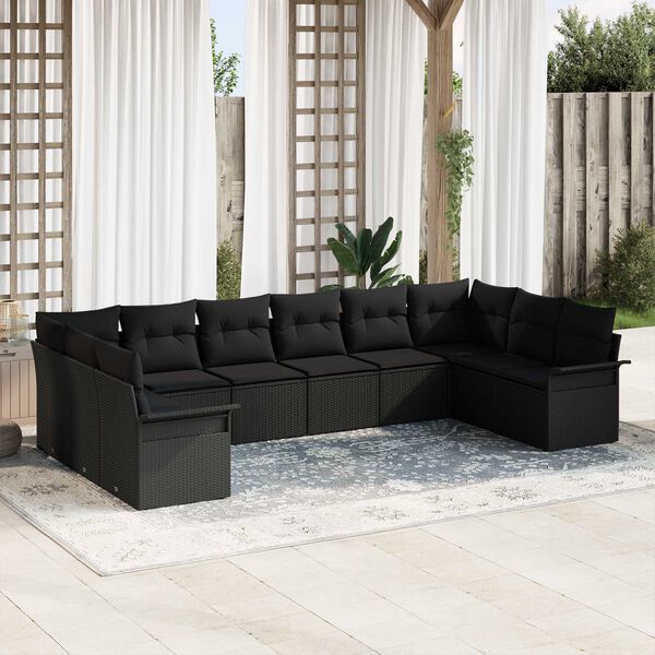 vidaXL Gartensofa-set mit Speicher 10 pcs Schwarz Poly-Rattan