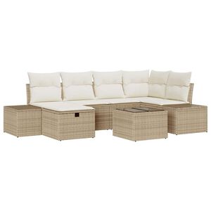 vidaXL Gartensofa-set mit Kissen 7 pcs Beige Poly-Rattan