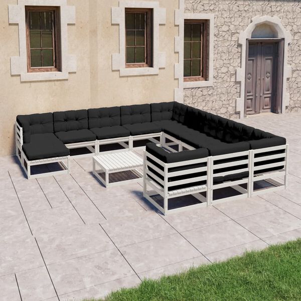 vidaXL 13-tlg. Garten-Lounge-Set mit Kissen Wei&szlig; Massivholz Kiefer