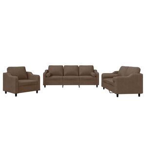 vidaXL 3-tlg. Sofagarnitur mit Kissen Braun Stoff