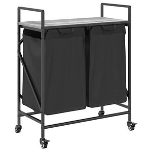 vidaXL W&auml;schekorb 2 F&auml;cher mit Rollen Grau Sonoma