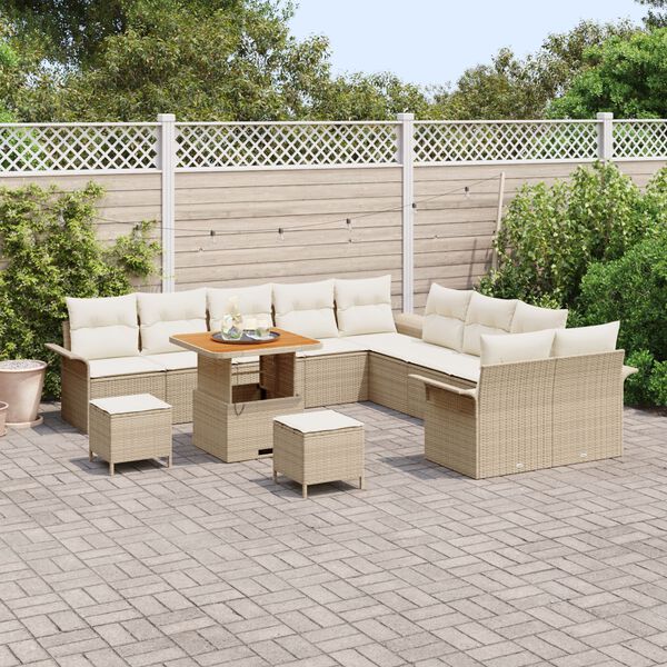 vidaXL Garten-Sofa-Set mit Kissen mit Speicher 13 pcs Beige und Creme