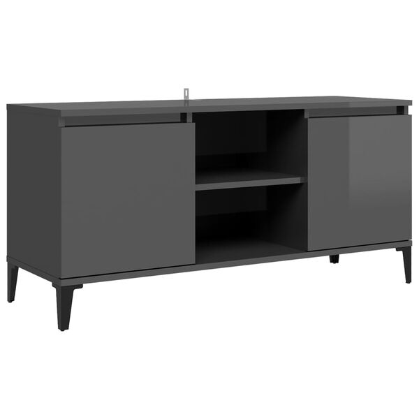 vidaXL TV-Schrank mit Metallbeinen Hochglanz-Grau 103,5x35x50 cm
