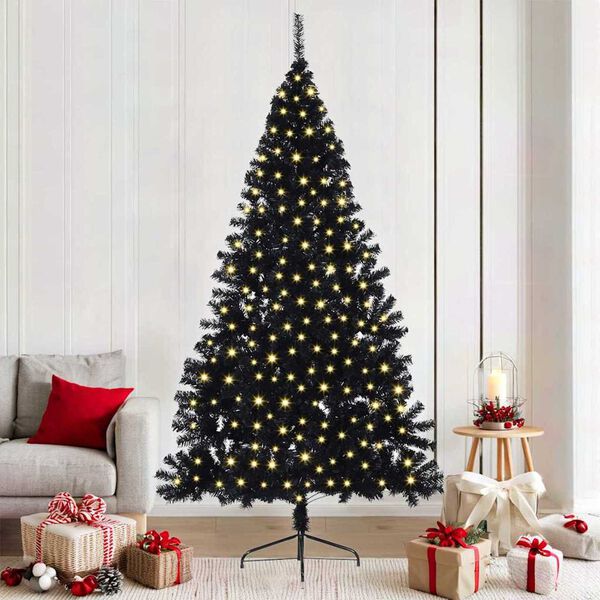 vidaXL K&uuml;nstlicher vorbeleuchteter Weihnachtsbaum Schwarz 210 cm PVC
