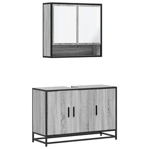 vidaXL 2-tlg. Badm&ouml;bel-Set Grau Sonoma Holzwerkstoff