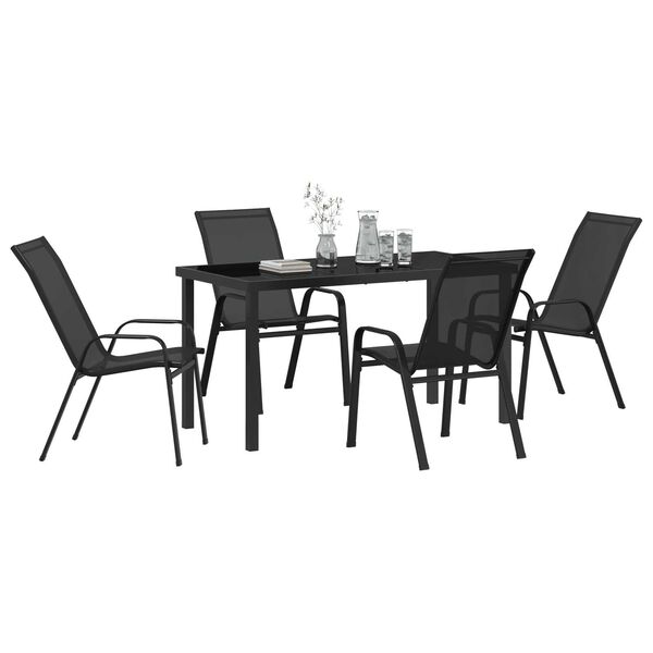 vidaXL Garten Essgruppe 5 pcs Schwarz Pulverbeschichteter Stahl