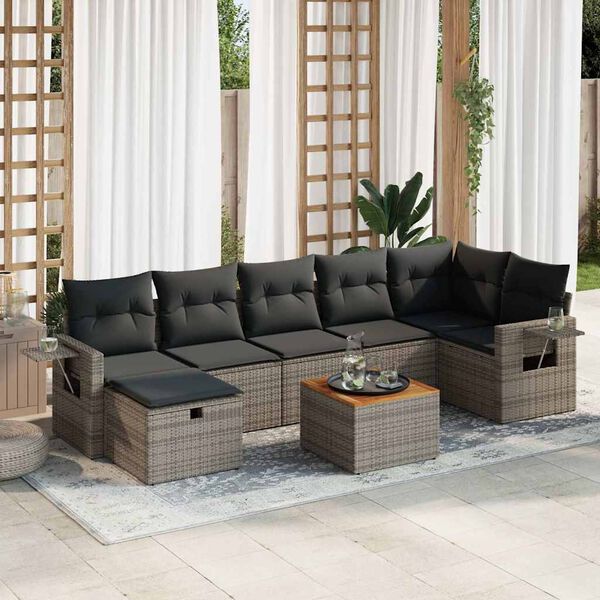 vidaXL 8-tlg. Garten-Sofagarnitur mit Kissen Grau Poly Rattan