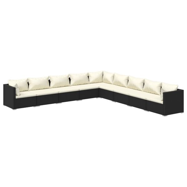 vidaXL 9-tlg. Garten-Lounge-Set mit Kissen Poly Rattan Schwarz