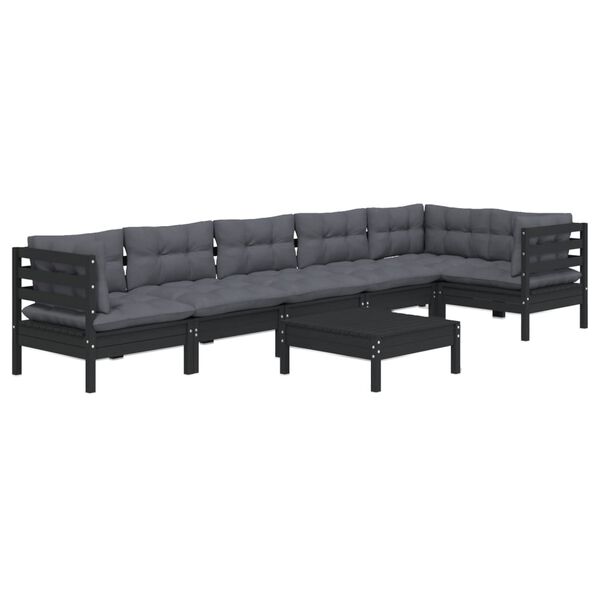 vidaXL 7-tlg. Garten-Lounge-Set mit Kissen Schwarz Kiefernholz