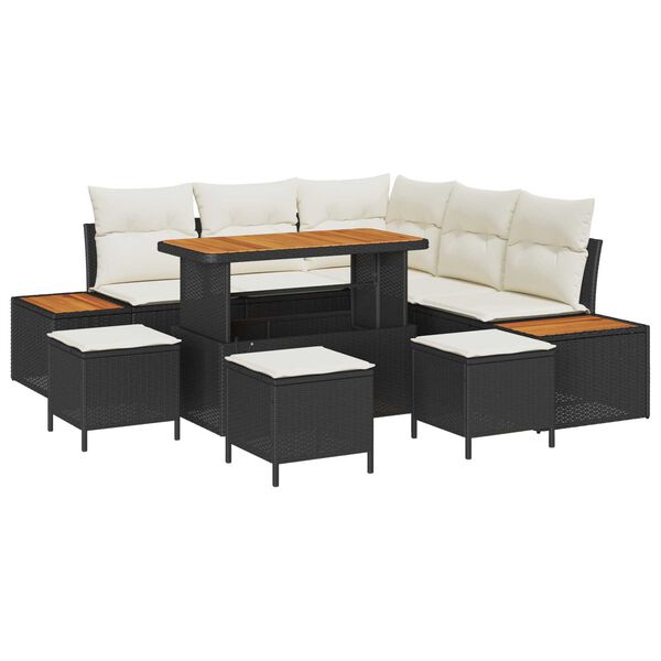 vidaXL Garten-Sofa-Set mit Kissen mit Speicher Schwarz Poly Rattan