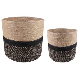 vidaXL Pflanztopfsatz 2 pcs Nat&uuml;rlich und Schwarz &Oslash; 28 x 28 cm