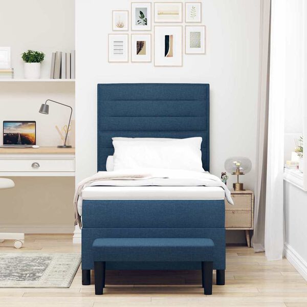 vidaXL Boxspringbett mit Matratze mit Kopfteil Blau 90 x 200 cm Stoff