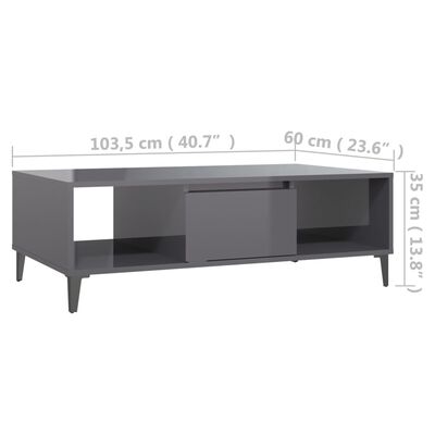 vidaXL Couchtisch Hochglanz-Grau 103,5x60x35 cm Holzwerkstoff