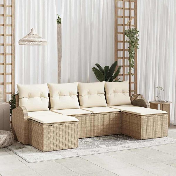 vidaXL Sofa Set mit Kissen 6 pcs Beige und Wei&szlig; Poly-Rattan