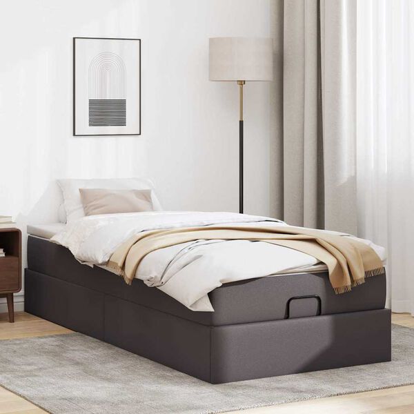 vidaXL Ottoman-Bett mit Matratze Grau 90x200 cm Kunstleder