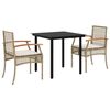 vidaXL 3-tlg. Garten-Essgruppe mit Kissen Beige Poly Rattan