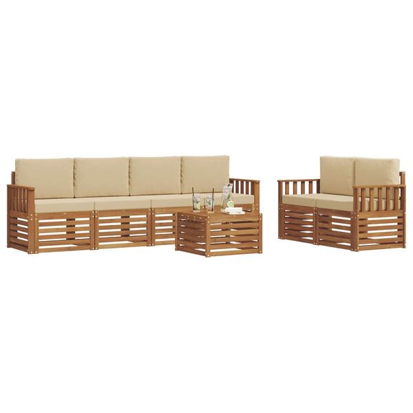 vidaXL Sofagarnituren 7 pcs Natur und Beige Massivholz Akazie
