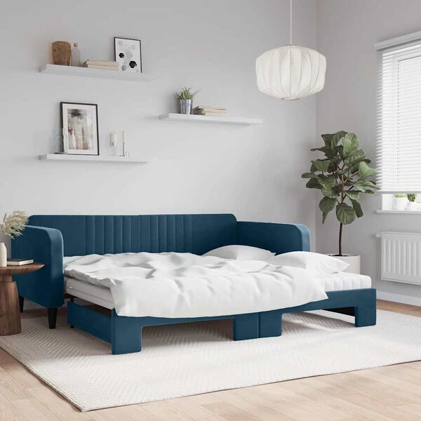 vidaXL Tagesbett Ausziehbar mit Matratzen Blau 100x200 cm Samt