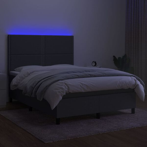 vidaXL Boxspringbett mit Matratze & LED Dunkelgrau 140x200 cm Stoff