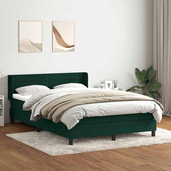 vidaXL Boxspringbett mit Matratze Dunkelgr&uuml;n 160x210 cm Samt