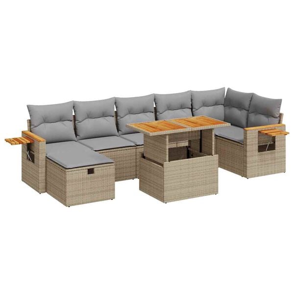 vidaXL 5-tlg. Garten-Sofagarnitur mit Kissen Beige Poly Rattan