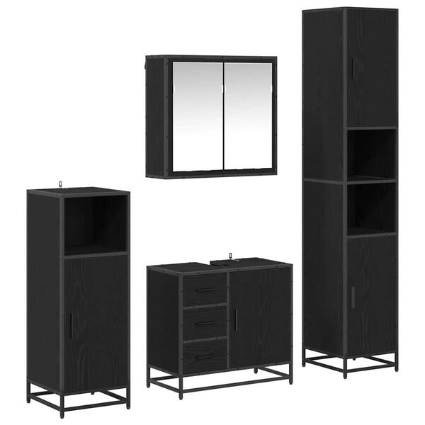 vidaXL Badezimmerm&ouml;bel-Set 4 pcs Schwarz Eichen-Optik Holzwerkstoff