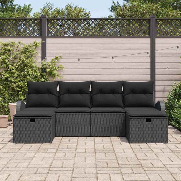 vidaXL Sofa Set mit Kissen mit Speicher 6 pcs Schwarz Poly-Rattan