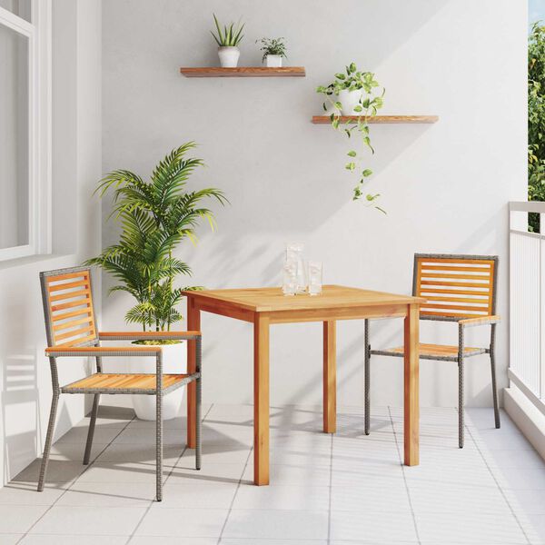 vidaXL Garten Essgruppe 3 pcs Grau Poly Rattan