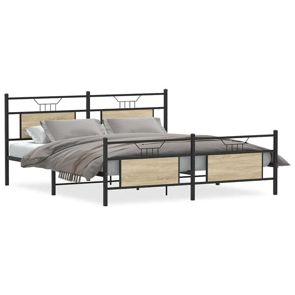 vidaXL Metallbett ohne Matratze Sonoma-Eiche 183x213 cm