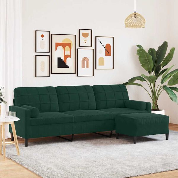vidaXL 3-Sitzer-Sofa mit Hocker Dunkelgr&uuml;n 210 cm Samt