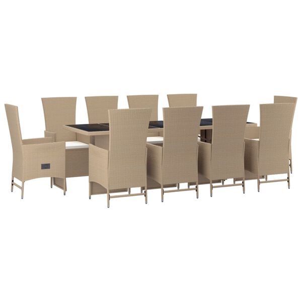 vidaXL 11-tlg. Garten-Essgruppe mit Kissen Beige Poly Rattan