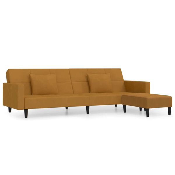 vidaXL Schlafsofa 2-Sitzer mit 2 Kissen & Hocker Braun Samt