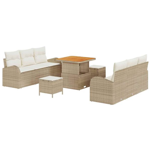 vidaXL Garten-Sofa-Set mit Kissen 9 pcs Beige Poly Rattan